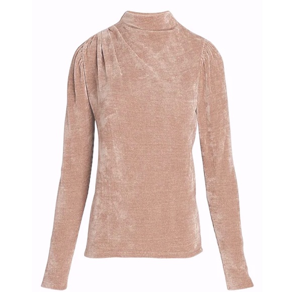 NWT Express Supersoft Chenille Mock Neck Ruch Shoulder Long Sleeve Top Blush XS - Picture 2 of 8